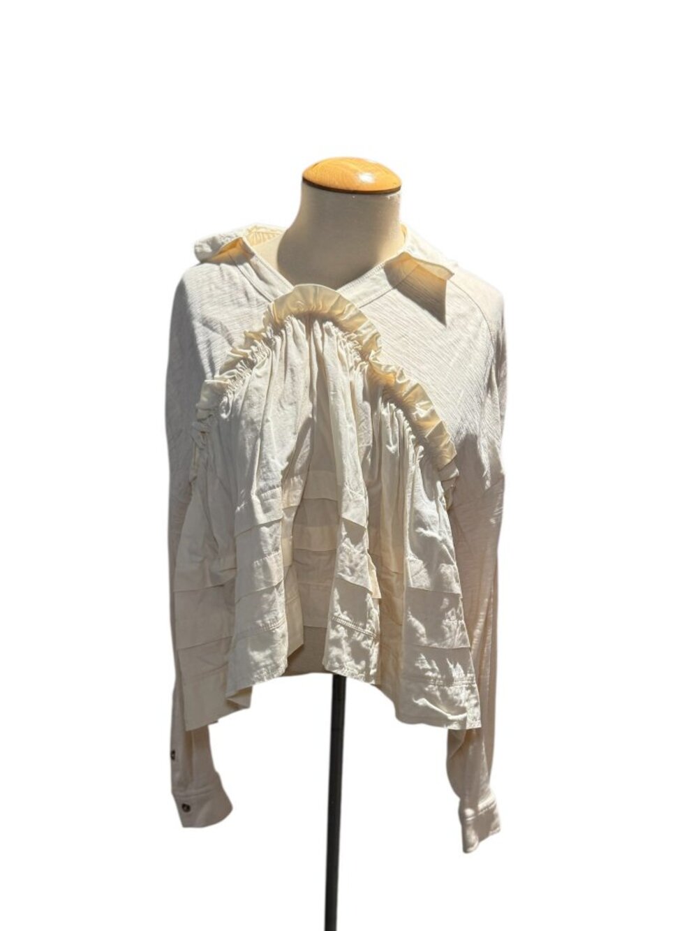 Pilcro ivory cotton ruffle-front long-sleeve top - S